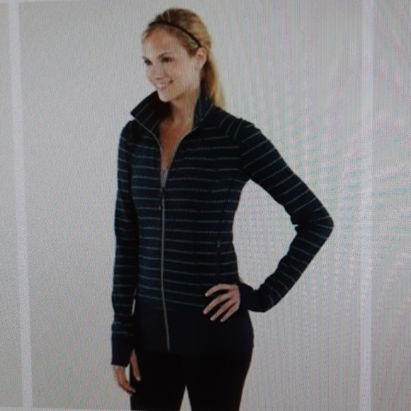 Lululemon Nice Asana Jacket slalom stripe inkwell navy green 8 - Picture 5 of 13